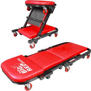 BIG RED ATW4015ZR Torin 40" Foldable Z-Creeper Seat2-in-1 Garage/Shop Creeper330 lbs CapacityLow Profile Creeper with 6 pcs Wheels for Auto RepairGarage and ShopLay Down or SitRed
