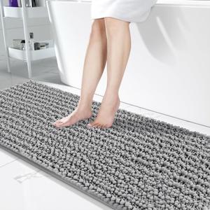 Yimobra Bathroom Runner Rug 70x24 Inch - Extra Long Non Slip Chenille Bath Mat, Soft & Absorbent, Machine Washable Shaggy Hallway Carpet for Vanity Tub Shower, Gray Home Decor Accessories (Grey)