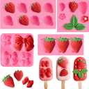 JOERSH 4PCS Strawberry Fondant Molds, Bow Fondant Silicone Molds, Fruit Baking Mold for Cake Decorating, Cupcake Topper, Chocolate, Candy, Candle, Clay