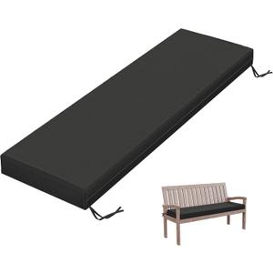 Tounosnt Outdoor Bench Cushion 60 X 18 X 3.5 Inch Thick Waterproof Patio Furniture Cushions, Patio Porch Swing Replacement Seat Pad with Tie Straps and Anti-Slip, for Backyard Garden, Black