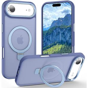 Magnetic for iPhone Air Case with Ring Stand, [10 FT Drop Protection] [Velvety Touch] Slim Translucent Matte Back Shockproof Phone Case for iPhone 17 Air 6.5'', Sierra Blue