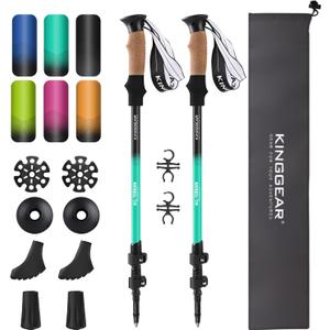KINGGEAR Nordic Walking Stick, TP1 Hiking Poles Retractable Lightweight 7075 Aluminum, Trekking Poles with Flip Lock, Natural Cork and EVA Grip, 2pc Hiking Gear (Teal)