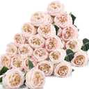 Giegxin 20 Pcs Real to Lifelike Peonies Austin Roses Artificial Flowers, Faux Look Real Long Stems Fake Flower with Big Blooms for Christmas Valentines Wedding DIY Arrangement Home Decor (Light Pink)