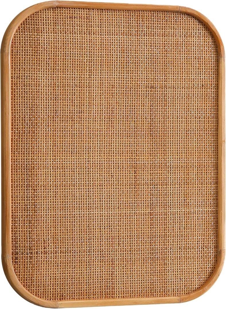 SOFE Woven Rattan Bulletin Board with Wood Frame, 20 26 Inches Decorative Pin Boards for Walls, Boho Message Boards, Home Kitchen Office Wall Organizer, Vertical or Horizontal, 26" x 20.1"