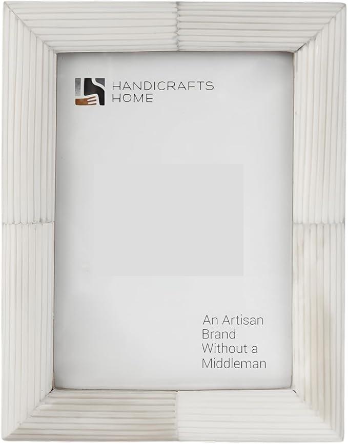 Home White Picture Frame 8x10 in., Handmade Ridged Bone inlay Vintage Photo Frame for Tabletop & Wall Display, Farmhouse, Modern & Minimal Home & Office Decor, Decorative Photo Frame for Living Room, Bedroom, Desk & Gallery Wall