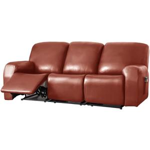 vctops 8 Pieces Waterproof Faux PU Leather Recliner Sofa Covers Stretch Soft 3 Seats Couch Cover Anti-Slip Sofa Slipcover Furniture Protector with Elastic Bottom for Kids Pet (Orange,3 Seat)