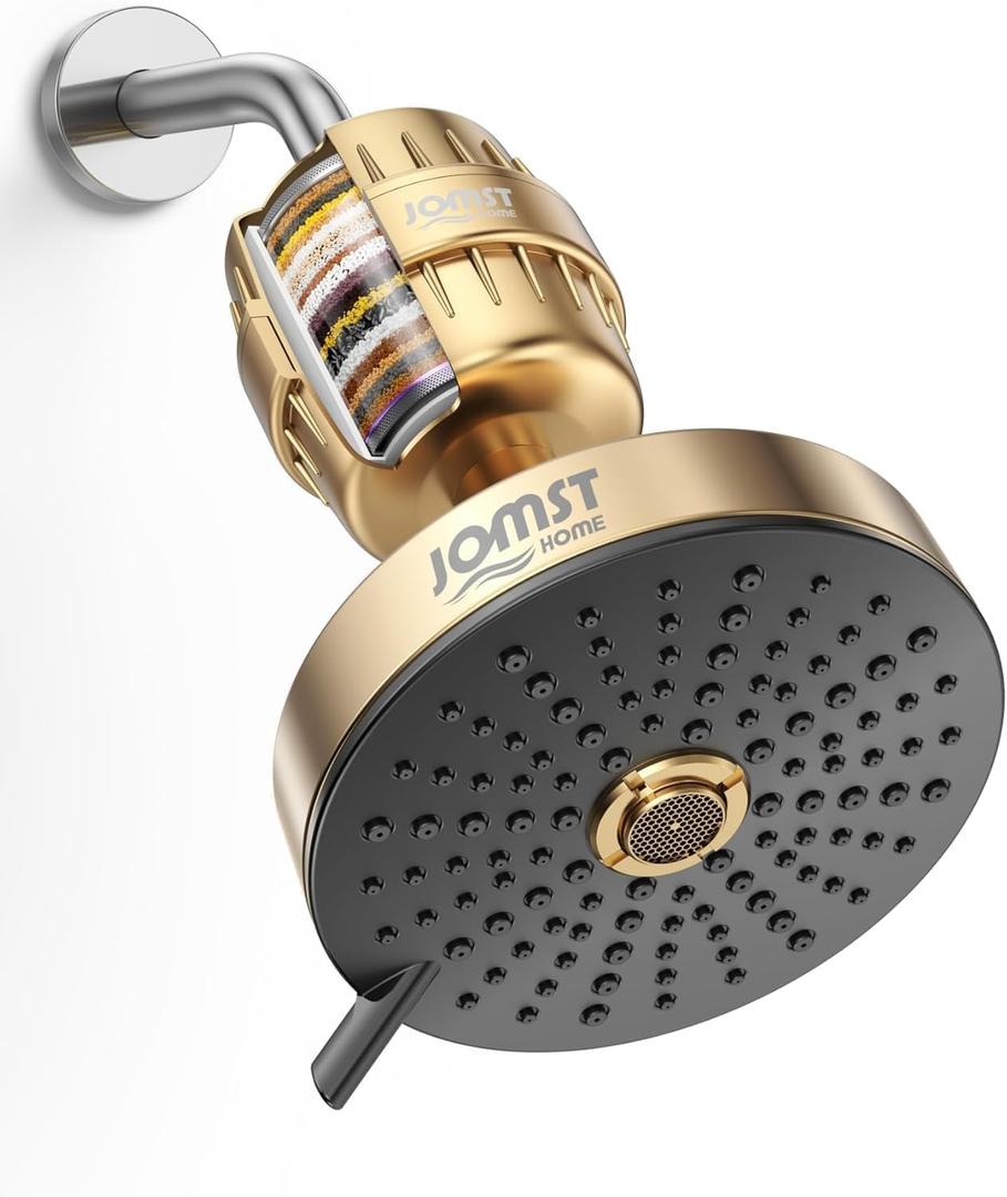 Filtered Shower Head COMBO for Healthier Skin & Hair | 3 Mode High Pressure Shower Heads with 25-Stage Filtration | Removes 99.947% Chlorine & Heavy Metals | Shower Head ith Filters Set- Golden