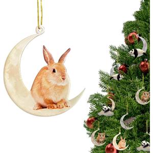 Christmas Tree Decorations, Acrylic Christmas Tree Ornaments, Double-Printed Animal Hanging for Christmas Tree, Home Decor, Children's Gifts (Rabbit)