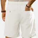 JEMLDL Men's Cotton Linen Shorts 7.5" Casual Pleated Summer Vacation Beach Elastic Waist Shorts with Pockets (White, M)