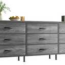 Huuger 63 Inch Dresser for Bedroom, Dresser for Closet with 9 Drawers, Large TV Stand for 55, 65, 70 Inch TV, Entertainment Center with Storage, Wide Long Dresser, Grey (13.8"D x 63"W x 26.8"H (9 Drawers))