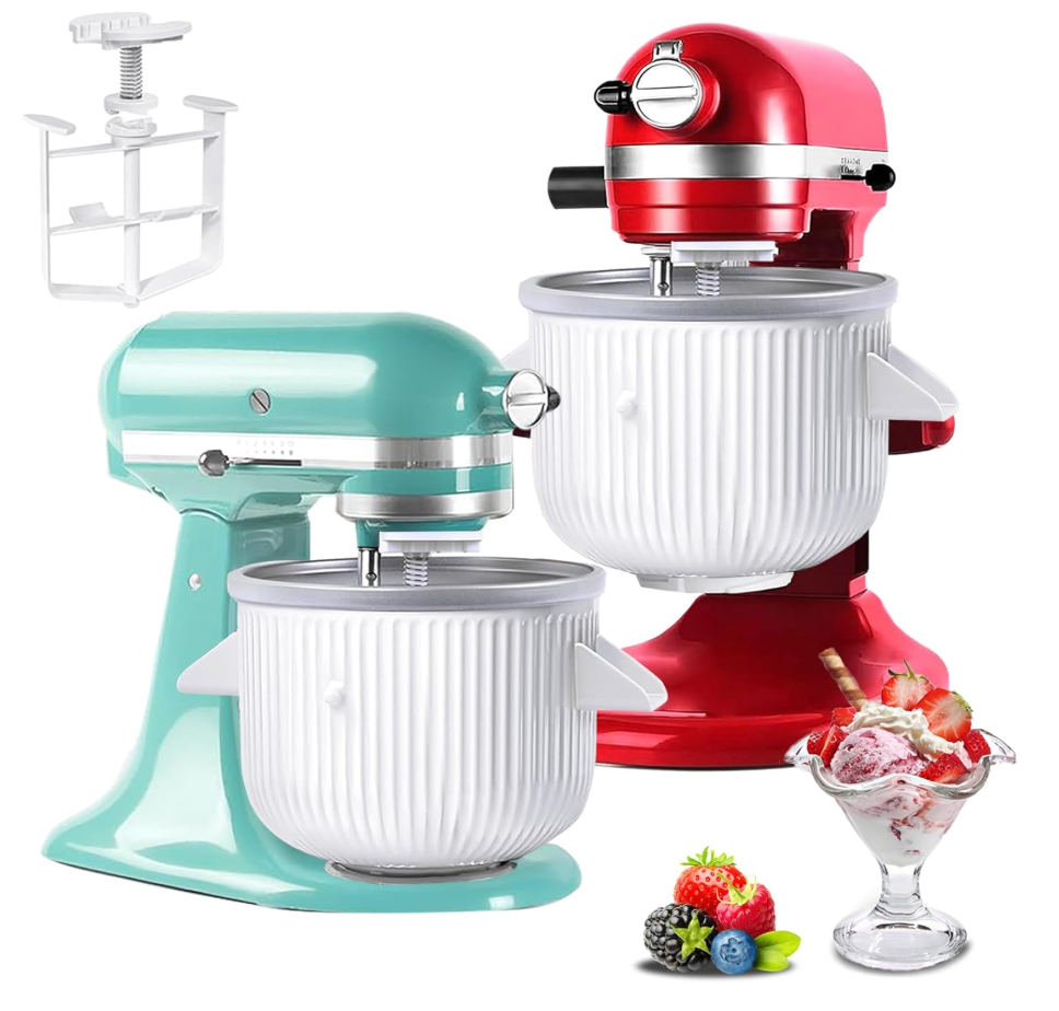 Ice Cream Maker Attachment for KitchenAid Stand Mixer, Compatible with 4.5/5QT & 6QT Stand Mixers, 2 Quart Frozen Kitchenaid Ice Cream Maker Attachment Ice Cream Bowl for Yogurt/Sorbet Gelato