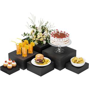 Wooden Display Risers,6PCS Jewelry and Accessories Risers for Jewelry Figurine 5in to 10in For Buffet Party Rustic Wood Cake & Cupcake Stands& Decor (Black, 5IN to 10IN)