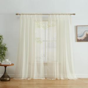 HLC.ME Beige Sheer Voile Window Treatment Rod Pocket Curtain Panels for Bedroom and Living Room (54 x 84 inches Long, Set of 2) (54"W x 84"L (Pack of 2))