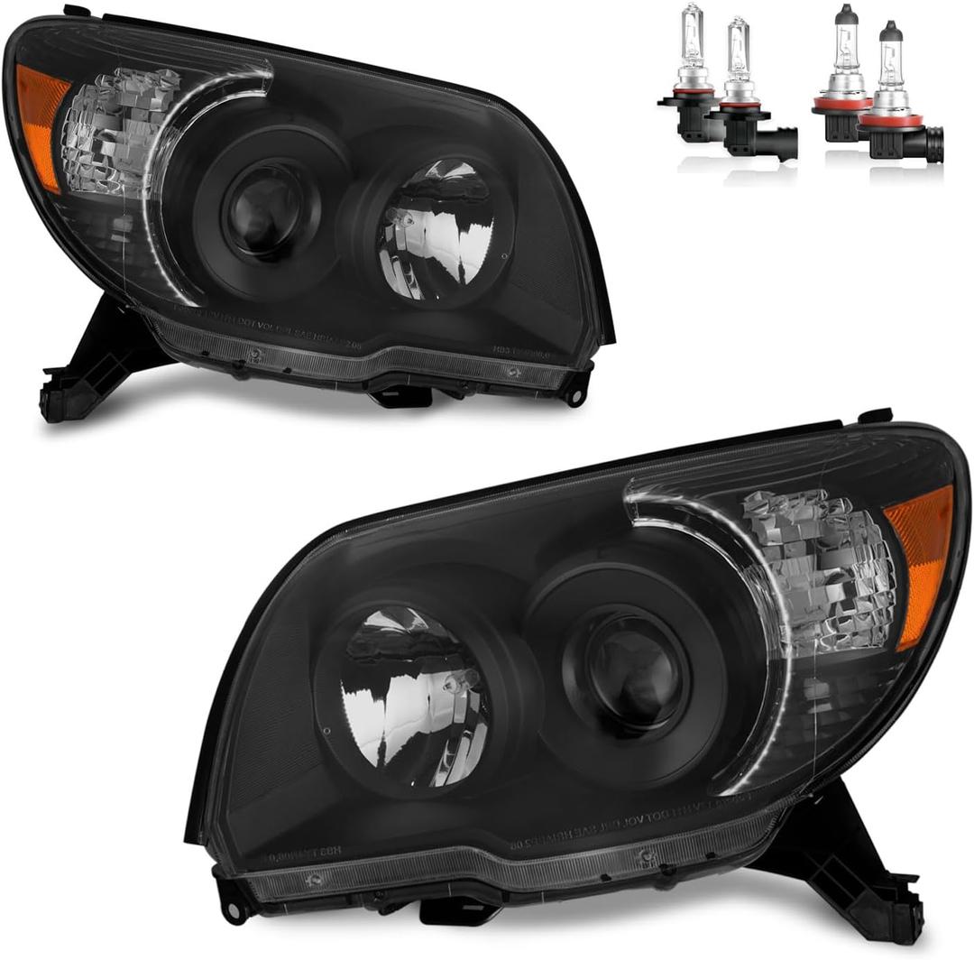 Headlights Assembly with Bulbs for 2006-2009 4Runner Projector Headlights Headlamp Replacement Black Housing Passenger and Driver Side