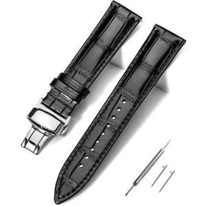 EACHE Croco Design Leather Watch Bands for Men Women,Quick Release Strap with Butterfly Deployment Buckle 18mm 19mm 20mm 21mm 22mm 24mm (Black-Silver Buckle)