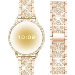 Mosonio Compatible with Samsung Galaxy Watch FE 2024 40mm/Galaxy Watch 5 Band 40mm 44mm/ Galaxy Watch 4 Band 40mm 44mm with Protective Cover Case, 20mm Bling Metal Galaxy Watch Band for Women (Silver, Black, Rose Pink, Rose Gold, Colorful, Starlight)