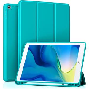 Akkerds Case Compatible with iPad 10.2 Inch 2021/2020/2019, for iPad 9th/8th/7th Generation Case with Pencil Holder, Protective with Soft TPU Back, Auto Sleep/Wake Cover, Teal
