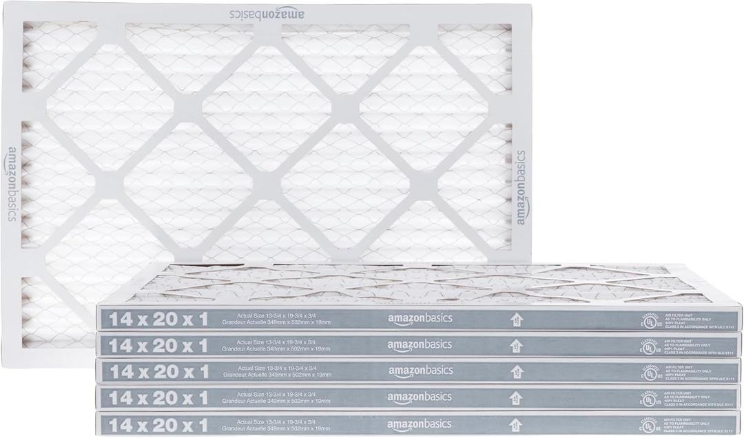 Amazon Basics 14x20x1 Air Filter, MERV 8 AC Furnace Filters, Allergen Control , Electrostatic, Removes Dust Pollen and Lint, 6-Pack (Actual Size: 13.75" x 19.75" x 0.75")