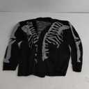 SHENHE Men's Skeleton Pattern Cardigan Sweaters Long Sleeve Unisex Outwear Knitted Coats (Medium, Black)