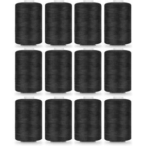 12PCS Thread - 1000Yard Black All Purpose Sewing Machine Thread for Sewing Machine, Hand Stitching, Embroidery Clothing Repair, Home Decor