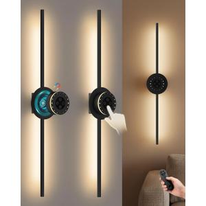 Battery Operated Wall Sconces Set of 2, Detachable 360 Rotate LED Wall Lamps Tubes with Remote Control, 10000mAh Rechargeable Dimmable Black Wall Lights for Bedroom, Living Room, Hallway, 30 Inch