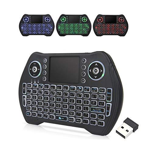 EASYTONE Backlit Mini Wireless Keyboard with Touchpad Mouse Combo Remote Control with Rechargeable Li-ion Battery and Multimedia Keys for Android TV Box HTPC PS3 Smart TV PC X-Box Linux Windows MacOS