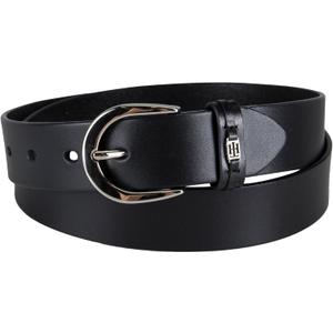Tommy Hilfiger Women's TH Ornament Logo Casual Leather Belt for Jeans, Trousers and Dresses (X-Large, Black)