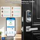 Veise VE07-L Fingerprint App Control Smart Locks with Heavy-Duty Zinc Alloy Handles, Keyless Entry for Front Door, Digital Electronic Touchscreen, Auto Lock, Waterproof, Easy Install, Satin Nickel