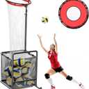 Volleyball Setter Training Net, Portable Volleyball Setter Training Equipment with 2 Rubber Wheels and 6 Angle and Height Adjustments and 2 Target Hoop Size and Ball Collection Bag and Carrying Bag