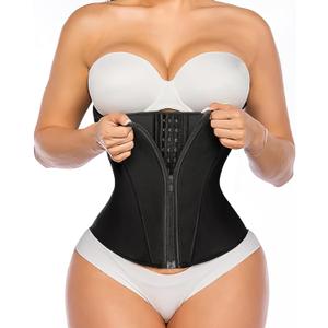 YIANNA Waist Trainer for Women Latex Underbust Tummy Control Waist Cincher Corset Hourglass Body Shaper Zipper and Hooks (Large, Black)