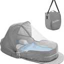 Baby Travel Bassinet Portable Bassinets, Foldable Converts to Backpack for Travel, Lightweight Travel Baby Lounger with 2-1 Mosquito & Canopy (Gray)