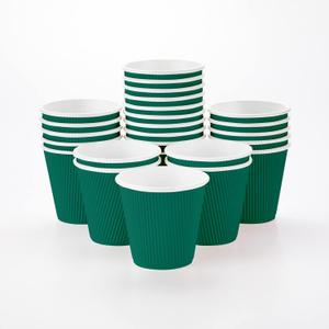 Restaurantware Ripple Wall Coffee Cups 25 Count 8 Ounce Insulated Forest Green Paper Cups, Rolled Rim Spill-Resistant Disposable Paper Non-Slip for Coffee, Beverages
