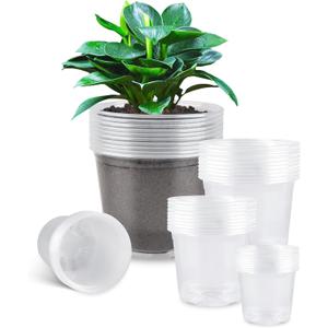RAOOKIF Pack of 50 Nursery Pots, 7/6/5/4/3.5 Inch Clear Nursery Pot for Plants, Plastic Plant Pots with Drainage Holes, Seed Starter Garden Pots for Flower, Seedling, Cuttings, Transplanting