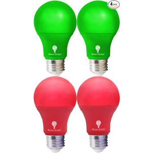 4 Pack LED Red and Green Light Bulbs  120V E26 Base 9 Watt (60watt Replacement)  Red and Green Bulbs for Party Decoration, Porch, Home Lighting, Christmas 4 Pack