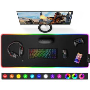 Gimars Large RGB Gaming Mouse Pad, Desk Pad with 12 LED Lighting Modes, Premium Micro-Weave Cloth, 5mm Thickened Mat, Keyboard and Mousepad for Desk, Gaming, Office (Black-RGB+Usb Port)