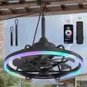 Fanbulous Outdoor RGB Ceiling Fans with Light for Patios, 24" Waterproof Plug in Ceiling Fan, Gazebo Fan Remote&APP Control, 3CCT Dimmable,Caged Ceiling Fan with Hanging Hook for Porch, Pergola