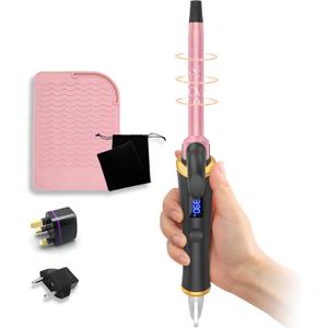 Ukliss Mini Curling Iron, 30s Fast Heat, 5 Temp Settings, Dual Voltage with UK/EU Plug, Auto Shut-Off & Heat Mat