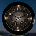 24 inch Illuminated Outdoor Clock for Patio, Waterproof with Thermometer - Large Night Light Wall Clock with Smart LED Sensor, Temperature and Humidity - Weatherproof & Easy to Read for Patio & Home