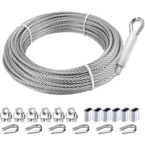 3/16 Stainless Steel Cable, 50ft Wire Rope, 7X 19 Strands, 3700lbs Breaking Strength, Marine Grade 304 Stainless Steel Aircraft Cable for Zipline, Deck Railing, Shade Sail