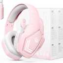 Anivia 2.4GHz Wireless Gaming Headset with Microphone for Work, PC Comptuers, Laptop, Over Ear Gamer Headphones with Mic, LED Light, Bass Surround Sound, Soft Ear Pads, for Girls and Women (Pink)