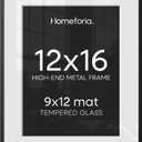 Homeforia 12x16 Black Picture Frame, High-End Metal, 9x12 Mat, Glass