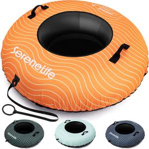 SereneLife 44"/48'' Snow Tube for Sledding - Heavy Duty Rubber Inner Tube, Oxford Cover, Thickened PVC Bottom & Tow Strap - Inflatable Snow Sled for Kids & Adults - Perfect Winter Outdoor Fun Gift