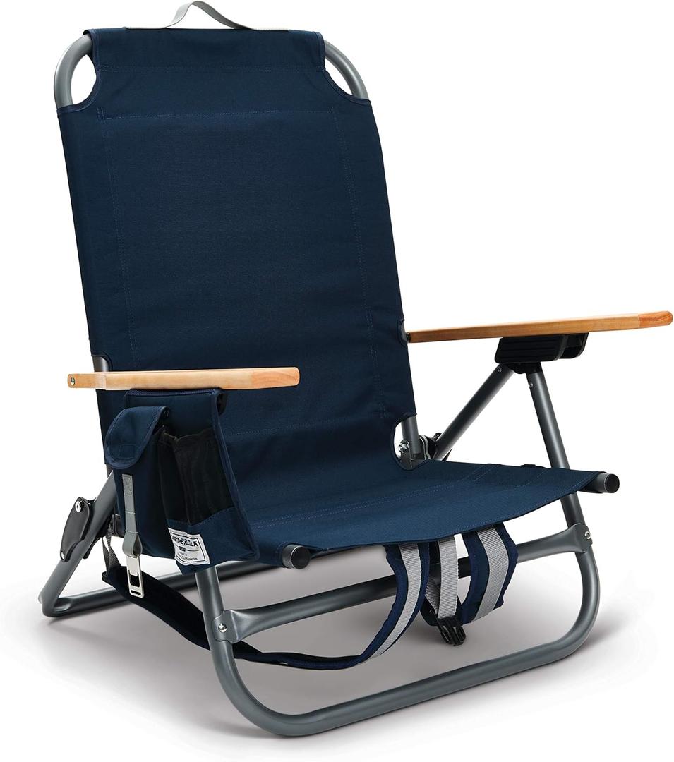 Sport-Brella SunSoul Folding Light-Weight Backpack Beach Chair, Cup Holders|Arm Rest|Foldable, Aluminum, Navy