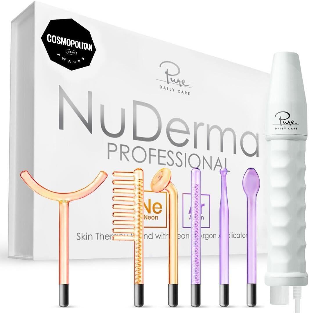 NuDerma Professional Skin Therapy Wand - Portable Skin Therapy Machine with 6 Neon & Argon Wands  Boost Your Skin  Clear Firm & Tighten