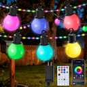 Smart Outdoor String Lights 65.6Ft, RGB IC Color Changing LED Patio Light IP67 Waterproof with 26 G40 Bulbs, Remote, App Control, Timer, Music Sync 5V Outdoor Hanging Lights for Garden Party Christmas