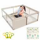 Mloong Baby Playpen with Mat, 59x59 Inches Extra Large Playpen for Babies and Toddlers, Indoor & Outdoor Activity Center, Safety Baby Fence with Gate (59*59inch Gray with mat)