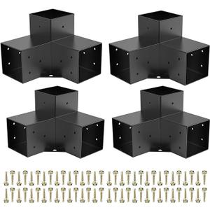 Woodworks Pergola pergola Brackets 3-Way Right Angle Corner Bracket DIY Elevated Wood Stand 4PACK with Screws for 4x4 (Actual: 3.63x3.63 Inch) Lumber Pergola Gazebo