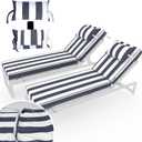 Chaise Lounge Cushions Outdoor Set of 2 Lounge Chair Cushion 80" L x 26" W with Headrest Straps 3'' Thick Waterproof Patio Chaise Cushions Pool Lounger Chair Cushion(Blue Stripe)