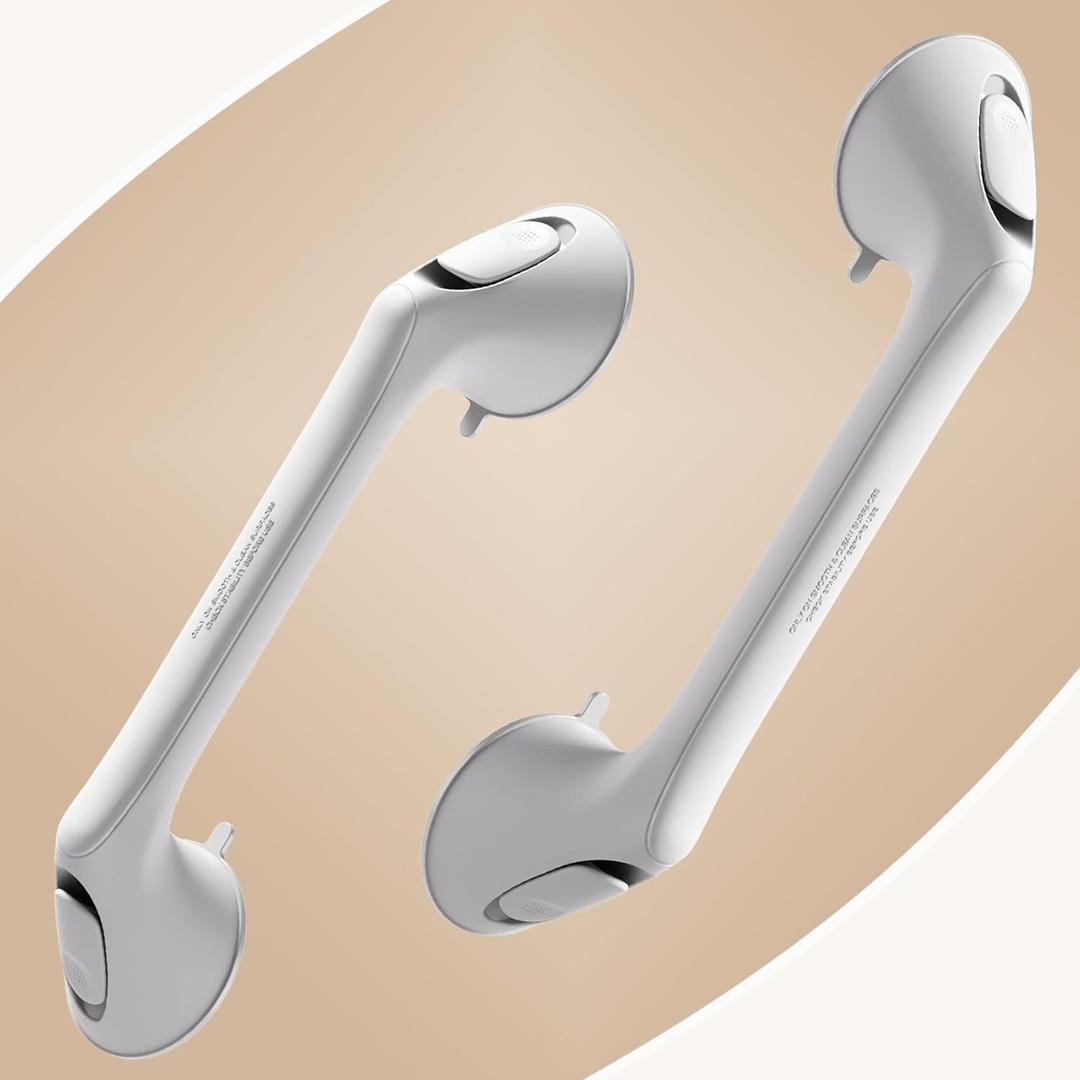 2 Pack 16 Inch Elderly Heavy Duty Shower Handle, Seniors Grab Bars for Bathtubs, Suction Cup Removable Handrails, Safety Bathroom Grip for Handicap (Light White)