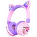 iClever Kids Bluetooth Headphones, Light Up Cat Ear,60H Playtime, USB C Fast Charging, Safe Volume 74/85dBA, Bluetooth 5.3,Toddler Headphones Wireless for iPad Tablets Travel,Meow Cookies-Purple